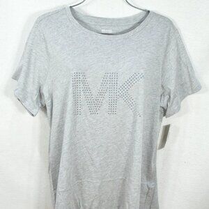 Michael Kors Women's Blouse 1X Gray Silver Studded Short Sleeve Shirt Top